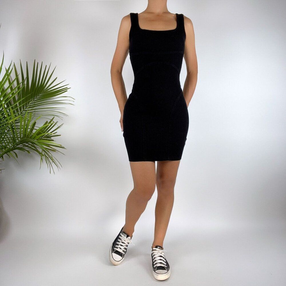 Vintage Y2K Black Grunge Ribbed Bodycon Sleeveless Mini Dress / Size: Small